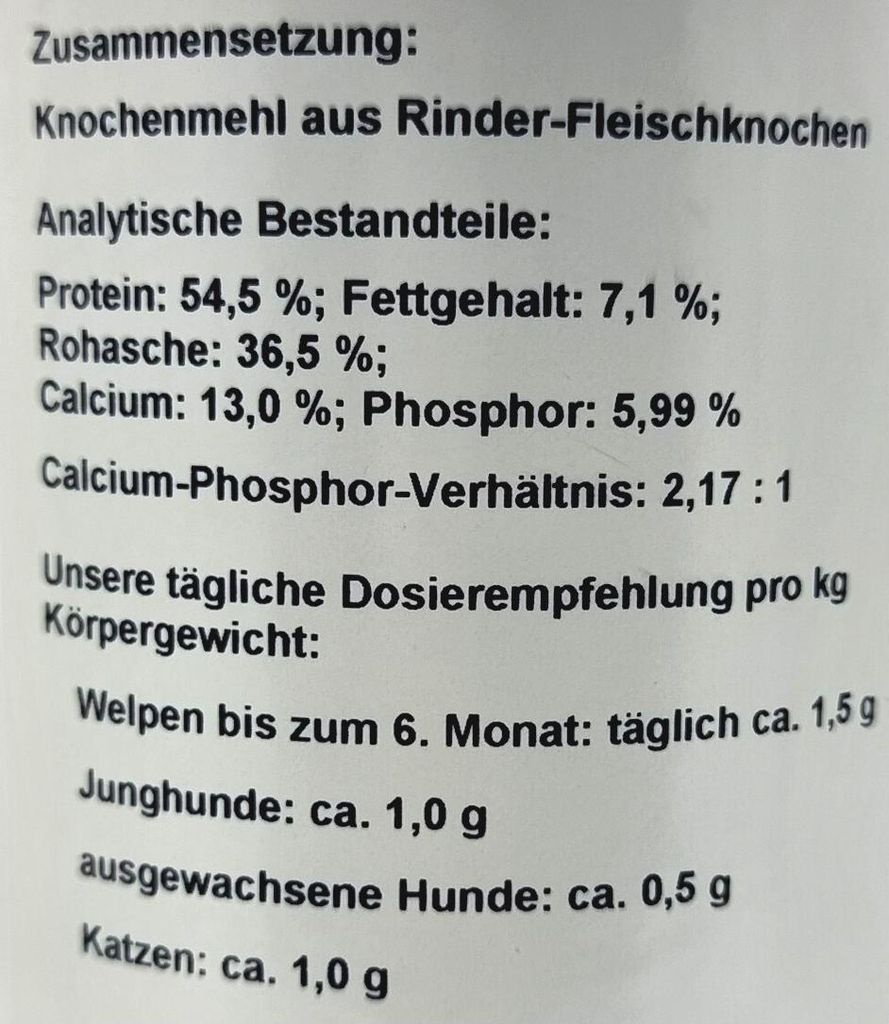 Lunderland Knochenmehl 700g 100% aus Rinder-Fleischknochen / für Hund und Katze