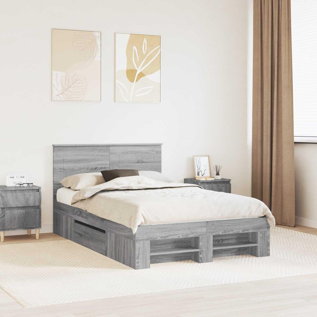 "Schlussverkauf" Einzelbett 1 PLACE - bettrahmen moderne - Graues Sonoma 137x203 cm Holzwerkstoff C1545