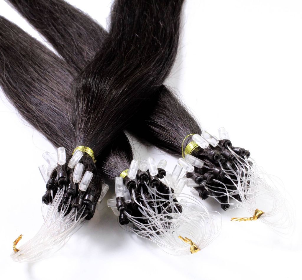 hair2heart Microring Extensions Echthaar glatt 4/0 Mittelbraun - 25 Strähnen 0.5g 40cm, Echthaar Extensions für dauerhafte Haarverlängerung