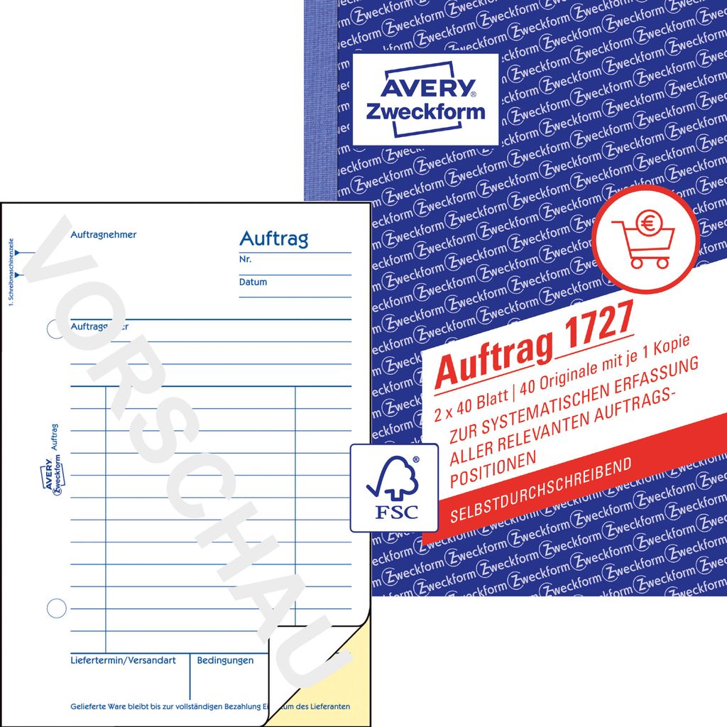 Avery Zweckform 1727, Auftrag, A6, selbstdurchschreibend, Produktbild 
