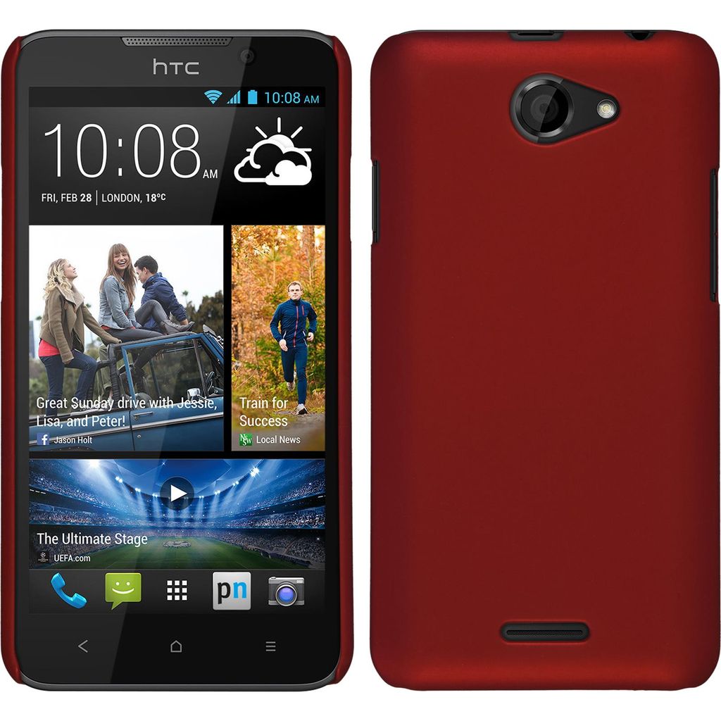 PhoneNatic Case kompatibel mit HTC Desire 516 - Hülle rot gummiert Hard-case + 2 Schutzfolien