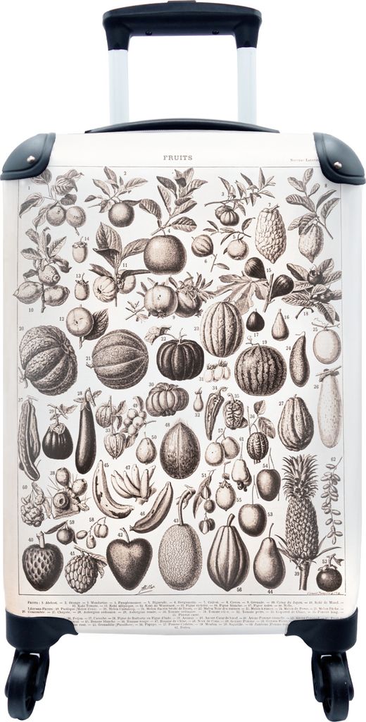 MuchoWow MuchoWow Koffer Handgepäck Trolley Rollkoffer Kleine Reisekoffer mit 4 Rollen - Gemüse - Design - Schwarz - Weiß - Cabin Size < 55x...