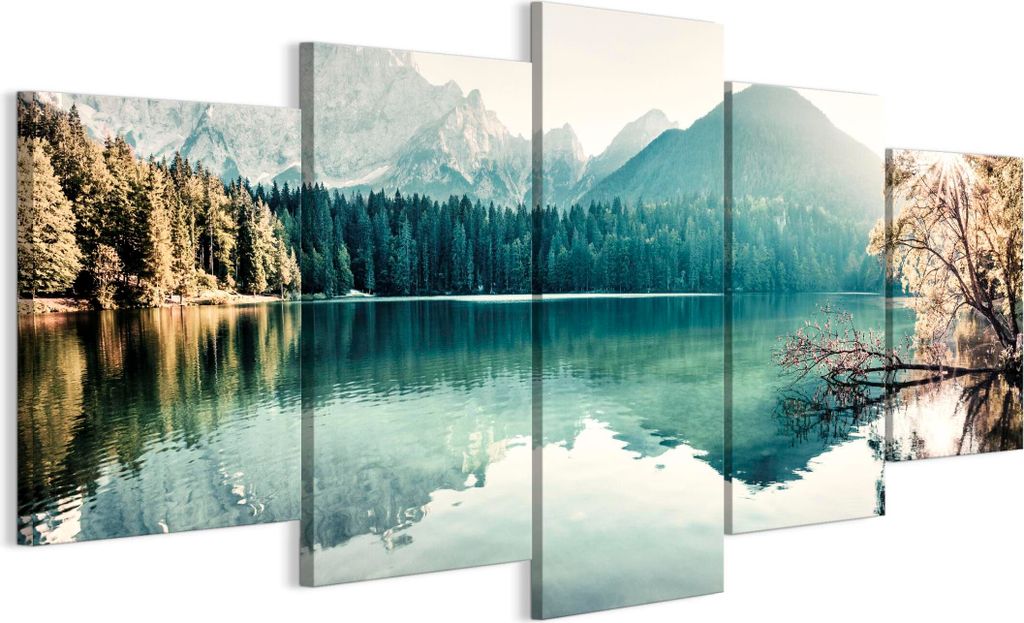 LUMASOUL Leinwand Bilder 100x50 cm, Leinwandbild See Motiv, Wandbilder Holzrahmen und Webstuhl Wohnzimmer und Schlafzimmer, 5 teilig