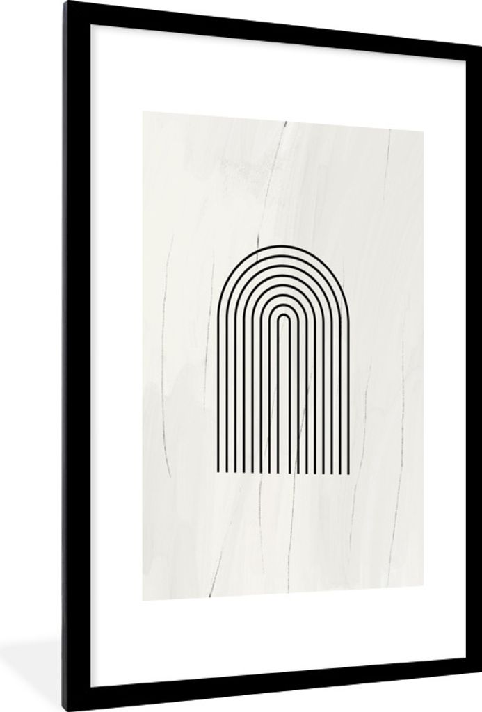 MuchoWow Gerahmtes Poster Kunst - Bogen - Schwarz - Weiß 60x90 cm - Poster mit Schwarzem Bilderrahmen Wandposter Rahmen Foto Bilder - Dekoration...