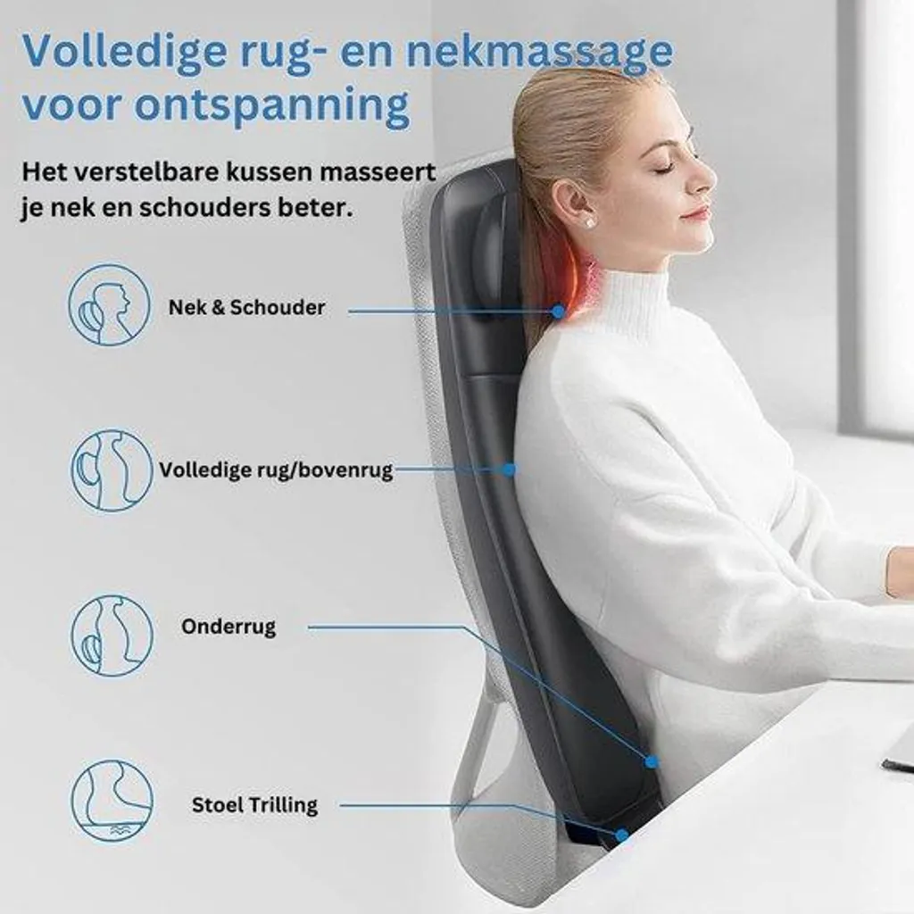 Siège de massage chauffant électrique et relaxant pour dos et nuque