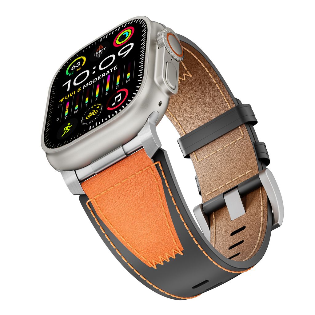 FFO2World Lederarmband Orange - Kompatibel mit Apple Watch 49mm 46mm 45mm 44mm 42mm - Echtes Leder - Geschenkidee für Herren