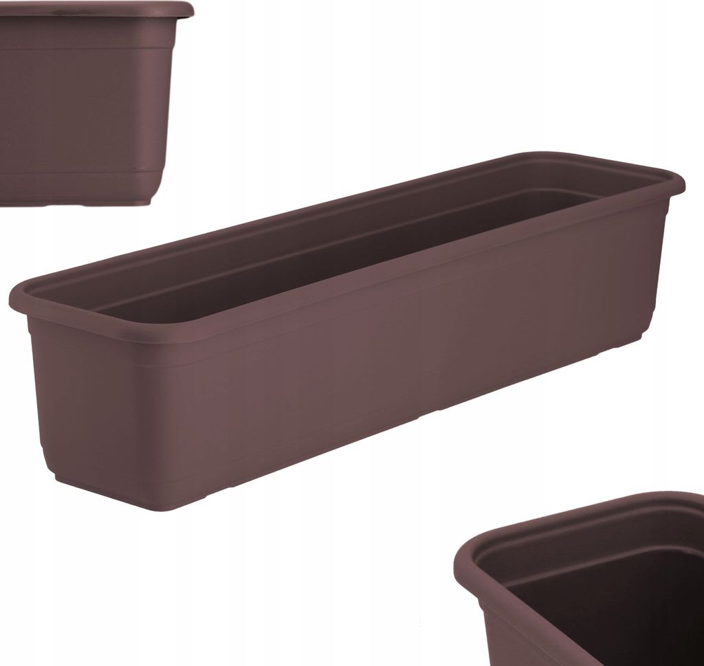 KADAX Blumenkasten "Evron", Balkonkasten aus Kunststoff, Blumentopf für Balkon, Fensterbank, Pflanzgefäß, 60 cm, Braun