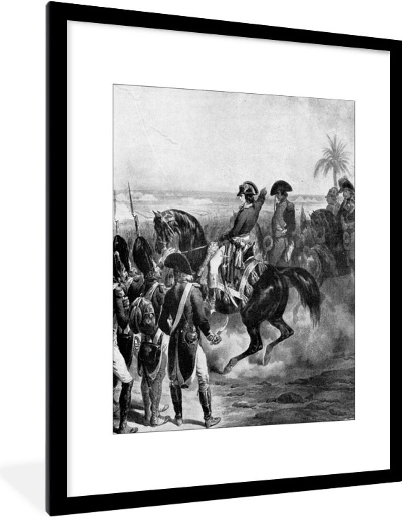 MuchoWow Gerahmtes Poster Schwarz-Weiß-Illustration von Napoleon Bonaparte in Ägypten 60x80 cm - Poster mit Schwarzem Bilderrahmen Wandposter R...