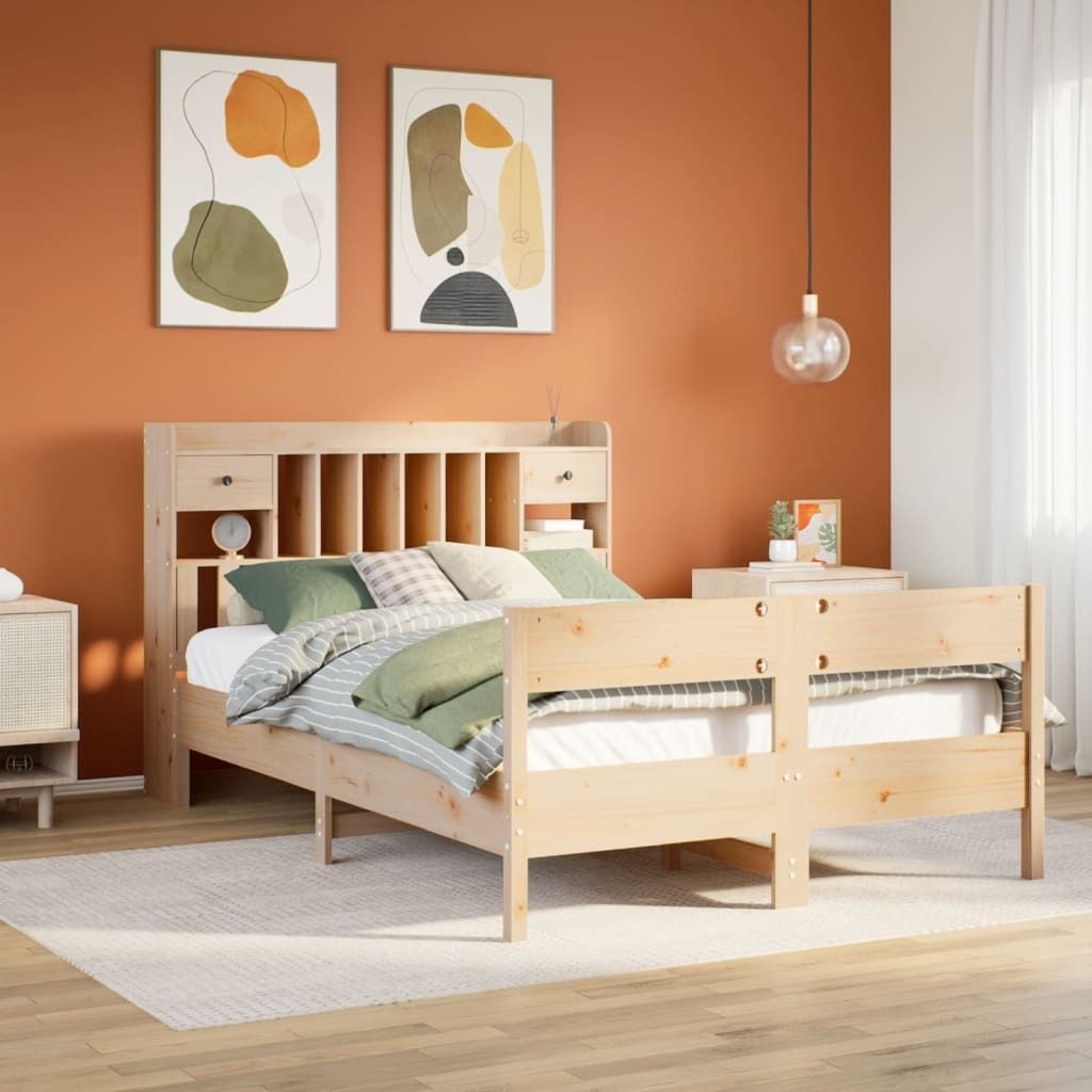 "Rabatt" Massivholzbett Schlafzimmer - Bettgestell moderne - mit Regal ohne Matratze - 135x190 cm Kiefer - Klassische Betten CC11738