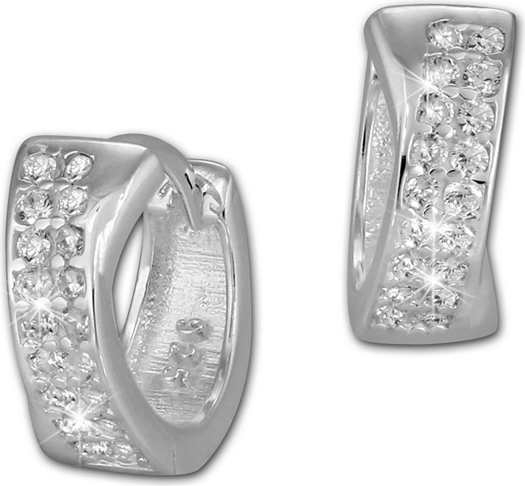 SilberDream Creolen Damen Silber weiß 2-Reihig Zirkonia Ohrringe 13mm SDO394W