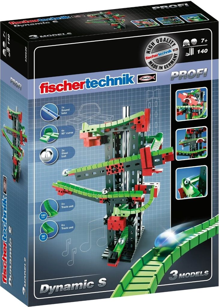 Fischertechnik Profi Bausatz Dynamic S Kugelparcours 140 Bauteile 3 verschiedene Modelle ab 7 Jahren