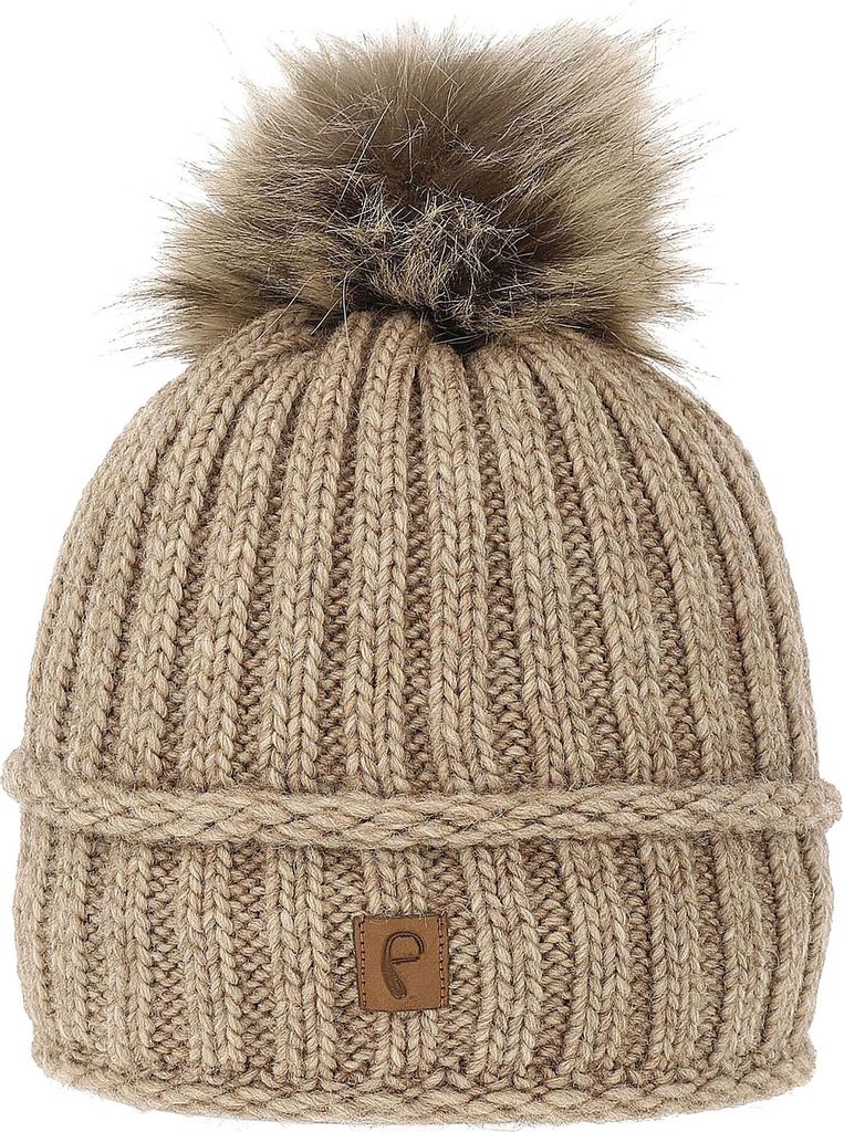 Faera Strickmütze mit Bommel Thermo-Fleece Beanie One Size