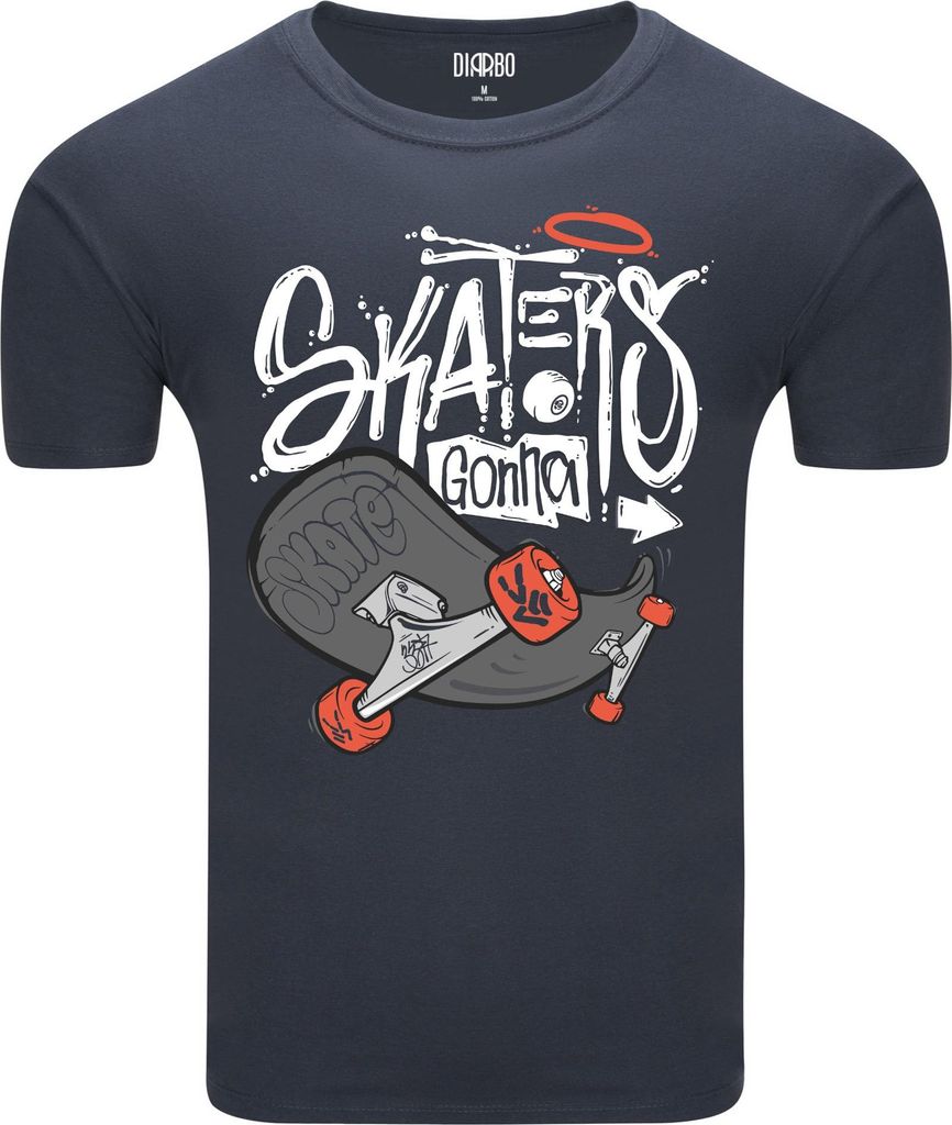 Diarbo Herren T-Shirt mit Skateboard Druck Skater werden skaten Dunkelgrau Gr.S