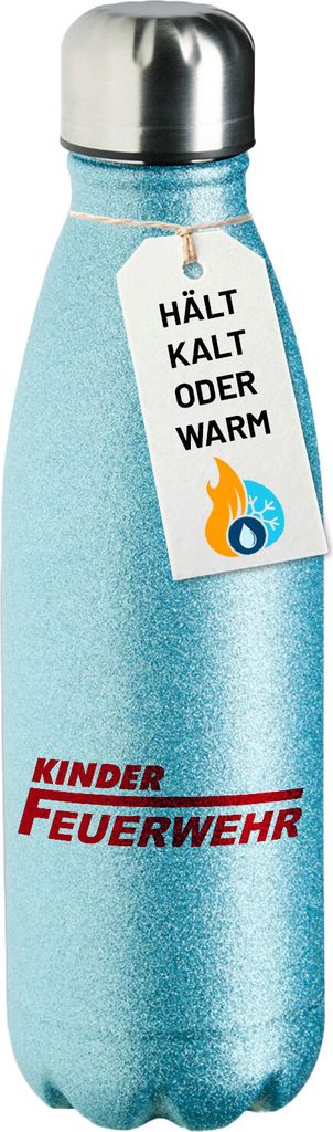 Huuraa Trinkflasche Kinder Feuerwehr Schriftzug 500ml Blue Edelstahl Wasserflasche Trinkflasche Geschenkidee