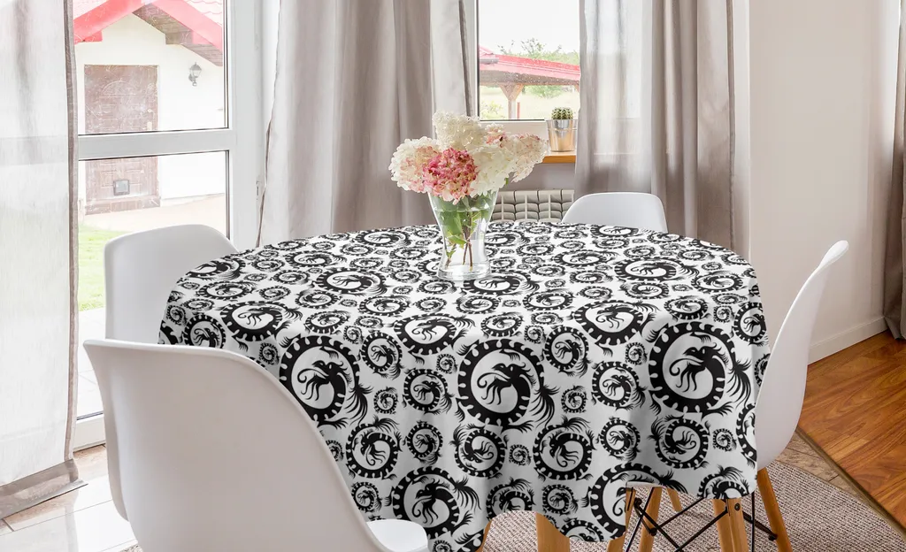 Tovaglia 150cm Rotonda ABAKUHAUS Bianco Nero per Hotel e Ristoranti