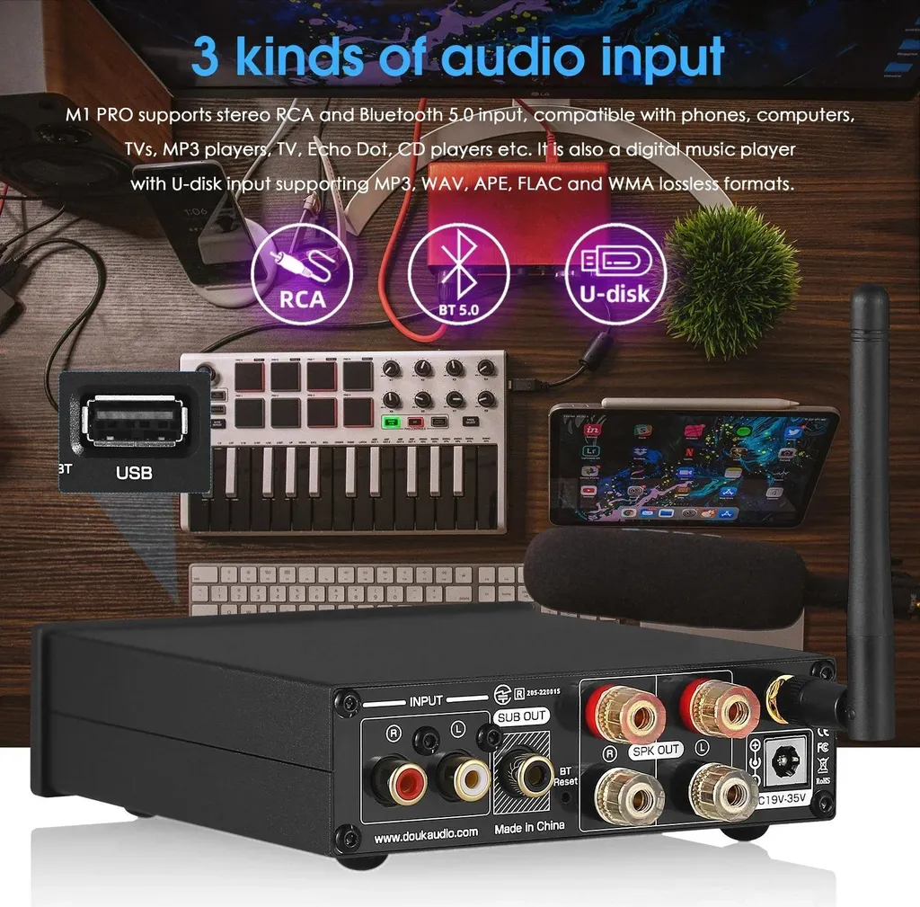 Ampli audio stéréo Bluetooth 5.0 avec sortie 160W pour enceintes passives - 5