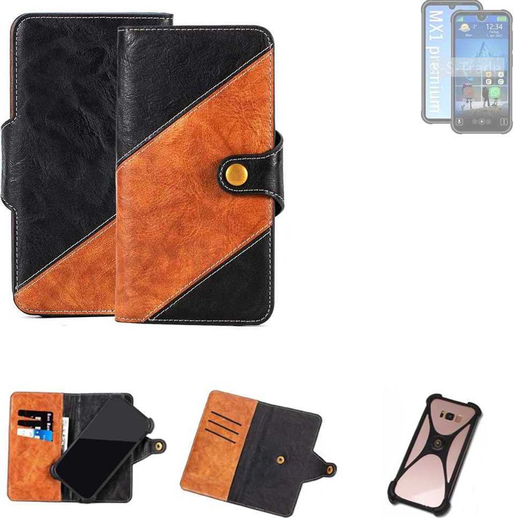 K-S-Trade Handyhülle Schutzhülle Bookstyle Case Wallet-Case kompatibel mit Bea-fon MX1 premium Handy Cover Bumper Klapphülle schwarz hellbraun 1x