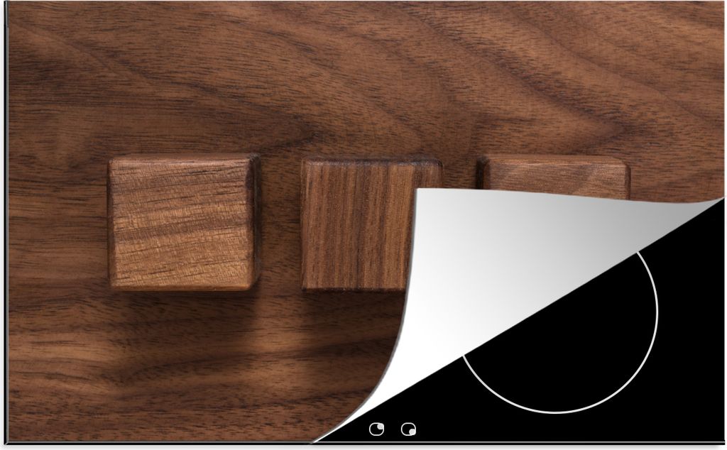 KitchenYeah Herdabdeckplatte Holzwürfel auf einem hölzernen Hintergrund , 78x52cm, Küche Deko, Glaskeramikkochfeld Herdabdeckung, Abdeckplatte...