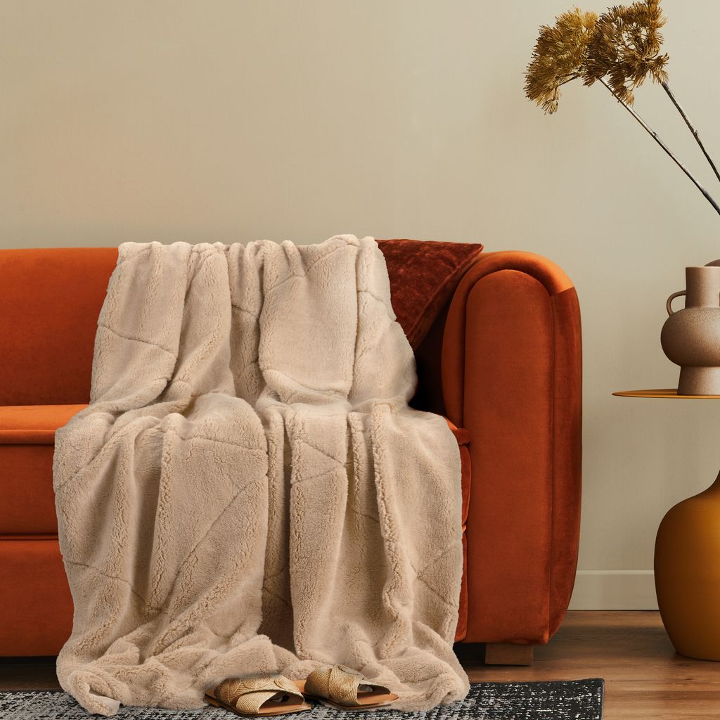 Deko Wohnzimmer Decke Kuscheldecke Tagesdecke Sofadecke Waschbar Raute Weich 200x240cm Beige