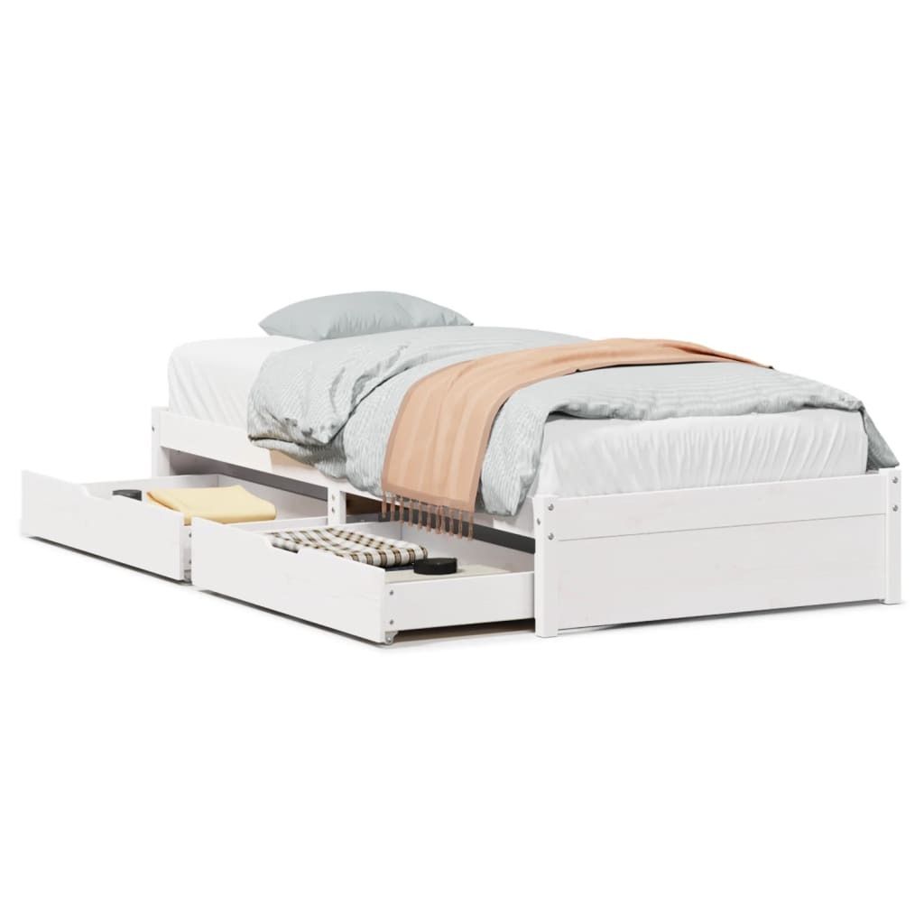 "2026 MODERNE"Bettgestell/Massivholzbett - Einzelbett/Jugendbett mit Lattenrost - ohne Matratze - Weiß 75x190cm Kiefernholz - Klassische Betten Ne...