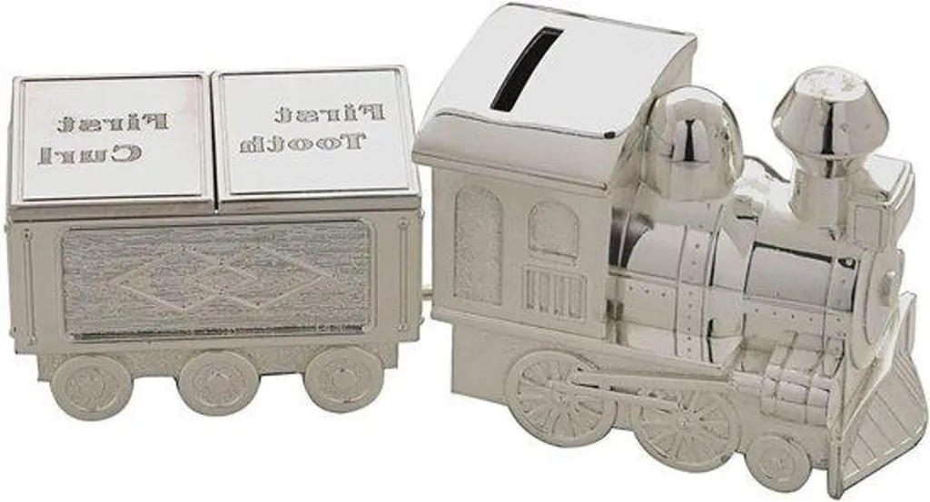 Cadeau de baptême train premières dents argenté pour garçon et fille