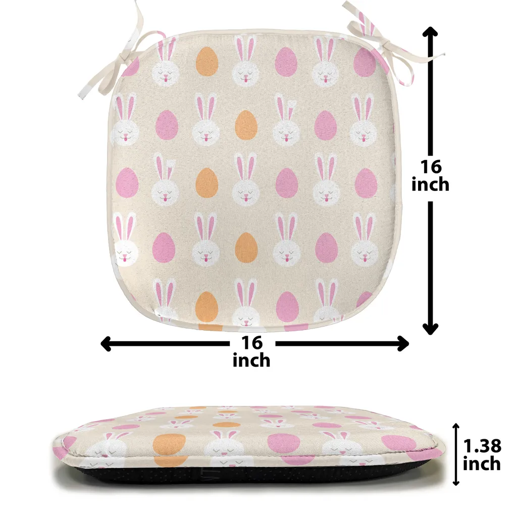 ABAKUHAUS Cuscini pasquali per sedie da sala da pranzo, faccine di coniglietti e uova, cuscini decorativi impermeabili con cinturini per sedie da cucina, 40 cm x 40 cm, confezione da 12, rosa pallido arancione - 2