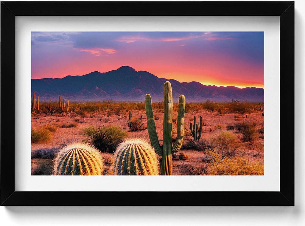 Sonnenuntergang in der Wüste– Wandbild mit Rahmen – Gerahmtes Bild – Wanddekoration – 30x20 cm – Schwarz Rahmen