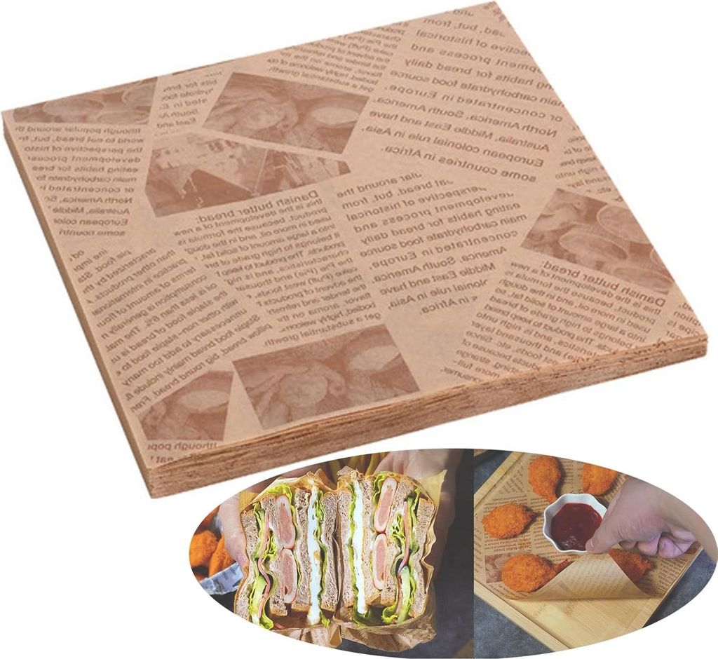 Brottüten Wachs-Papier Ölbeständig - 50 Stück, Geeignet zum Einpacken von Hähnchenrollen, Burgern, Pommes, Gegrilltem Hähnchen (25cm)