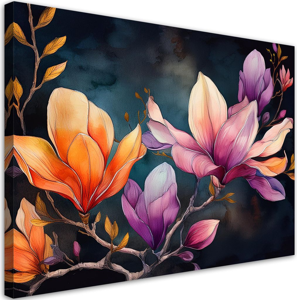Leinwandbild Gemalte Magnolie Blume 100x70 Feeby Bunt bild für die wand bereit zum aufhängen