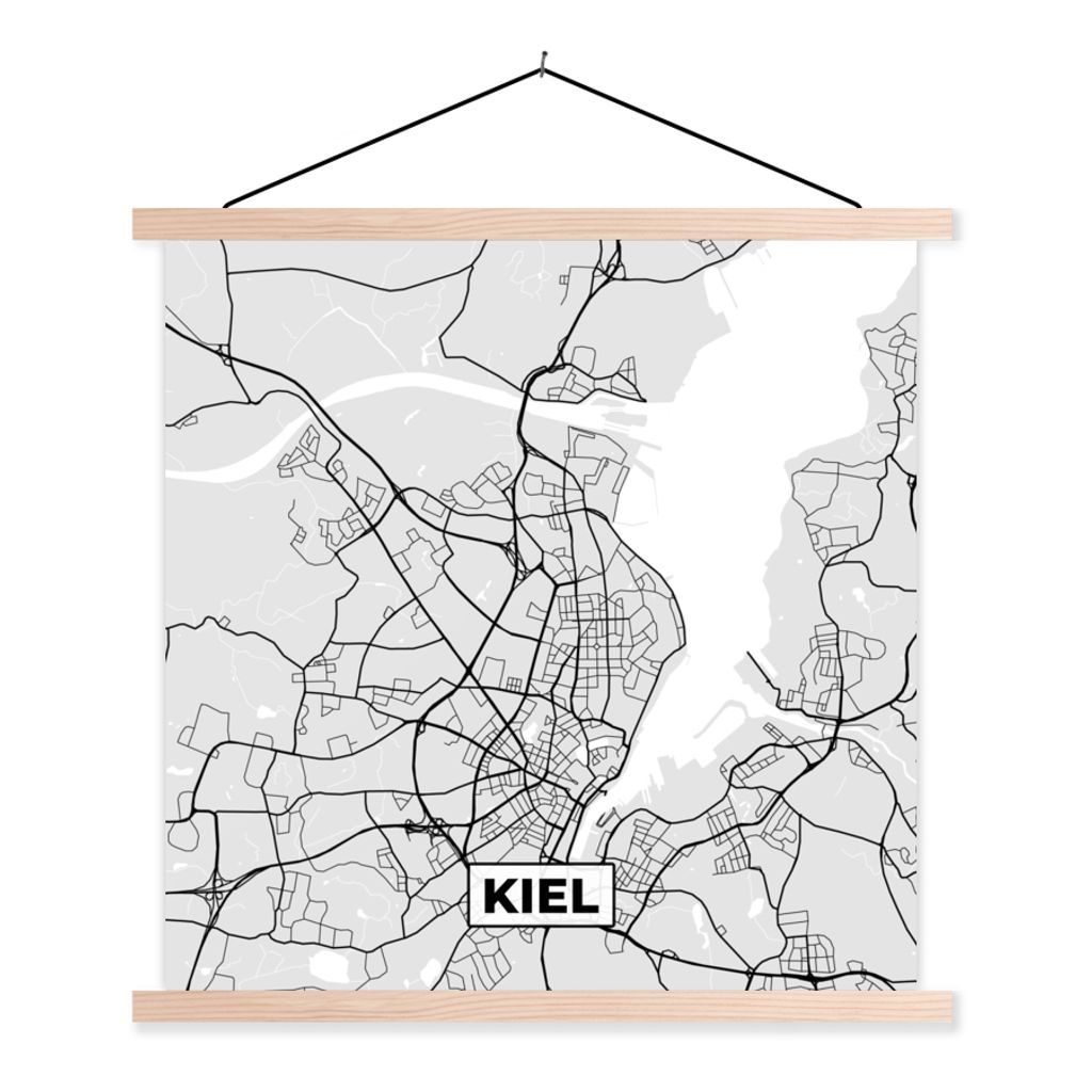 MuchoWow Textilposter Stadtplan - Deutschland - Karte - Kiel 40x40 cm mit holzfarbenen Rahmen - Posterleiste