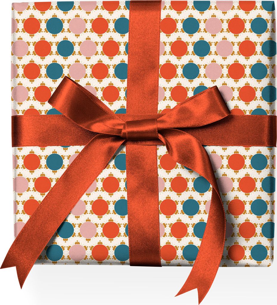 Modernes, buntes Weihnachts-Geschenkpapier mit grafischem Weihnachts-Kugel Muster, rot blau - G22143, 32 x 48cm