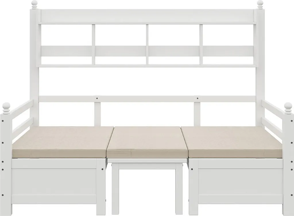 Lit banquette 2 en 1 Sweiko bois blanc 200x90 cm avec bureau modulable