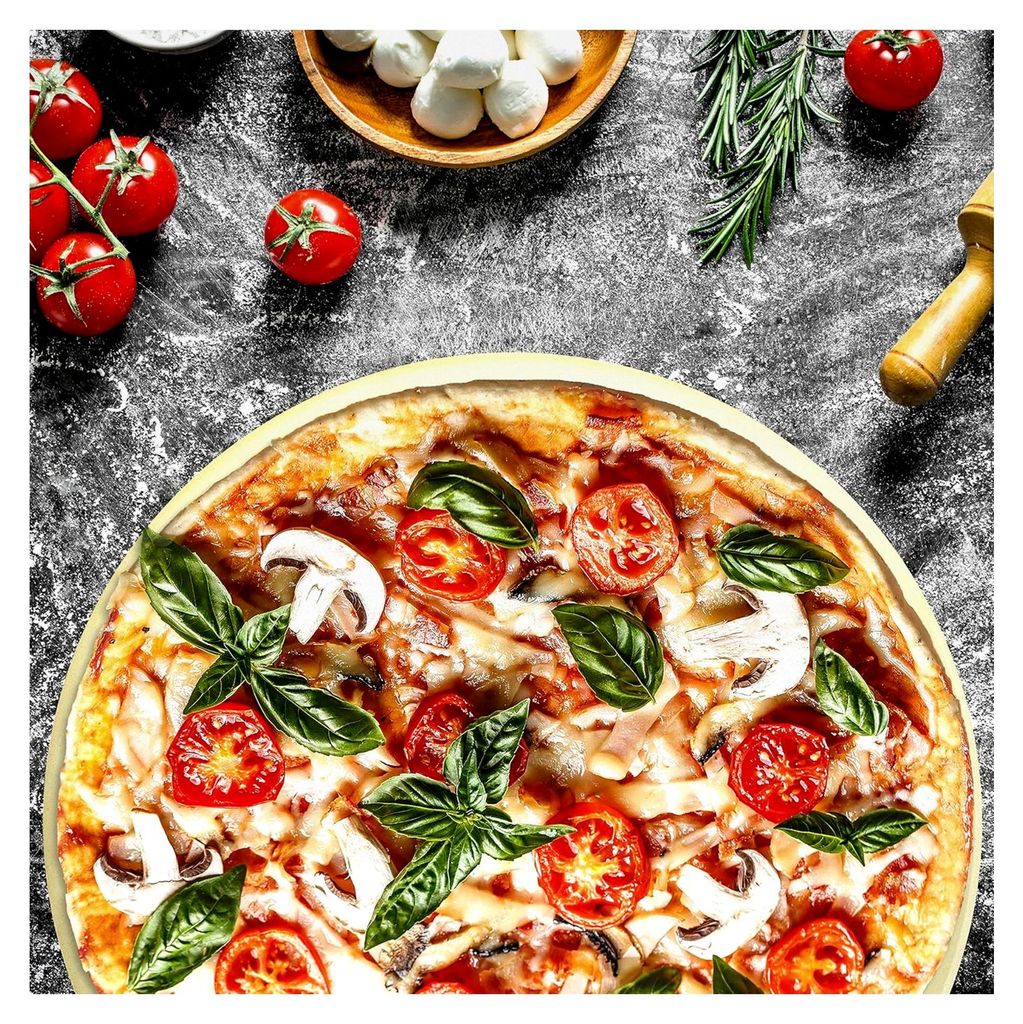 XL Pizzastein | Ø320 mm | Dicke: 20 mm | für Backofen, Steinofen, Kohle-Grill, Gas-Grill | aus hitzebeständigem Cordierit | für Pizza, Flammkuc...