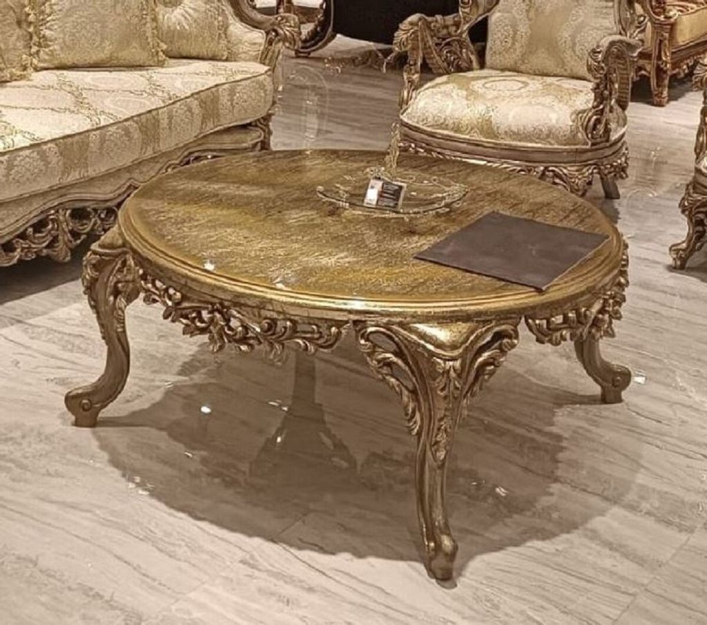 Casa Padrino Luxus Barock Couchtisch Gold - Runder Massivholz Wohnzimmertisch im Barockstil - Barock Möbel - Luxus Möbel im Barockstil - Barock E...
