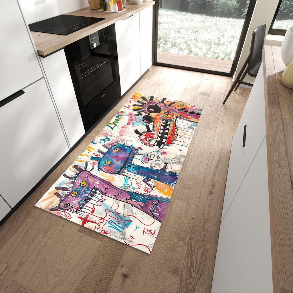 Küchenteppich 90x180cm rutschfest & abwischbar PVC Läufer - Kreatives Graffiti