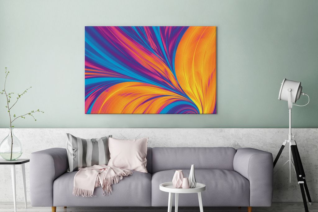 OneMillionCanvasses - Leinwandbilder - 140x90 cm, Federn - Regenbogen - Neon - Abstrakt, Wandbilder Kunstdruck Wanddekoration - Foto auf Leinwand...