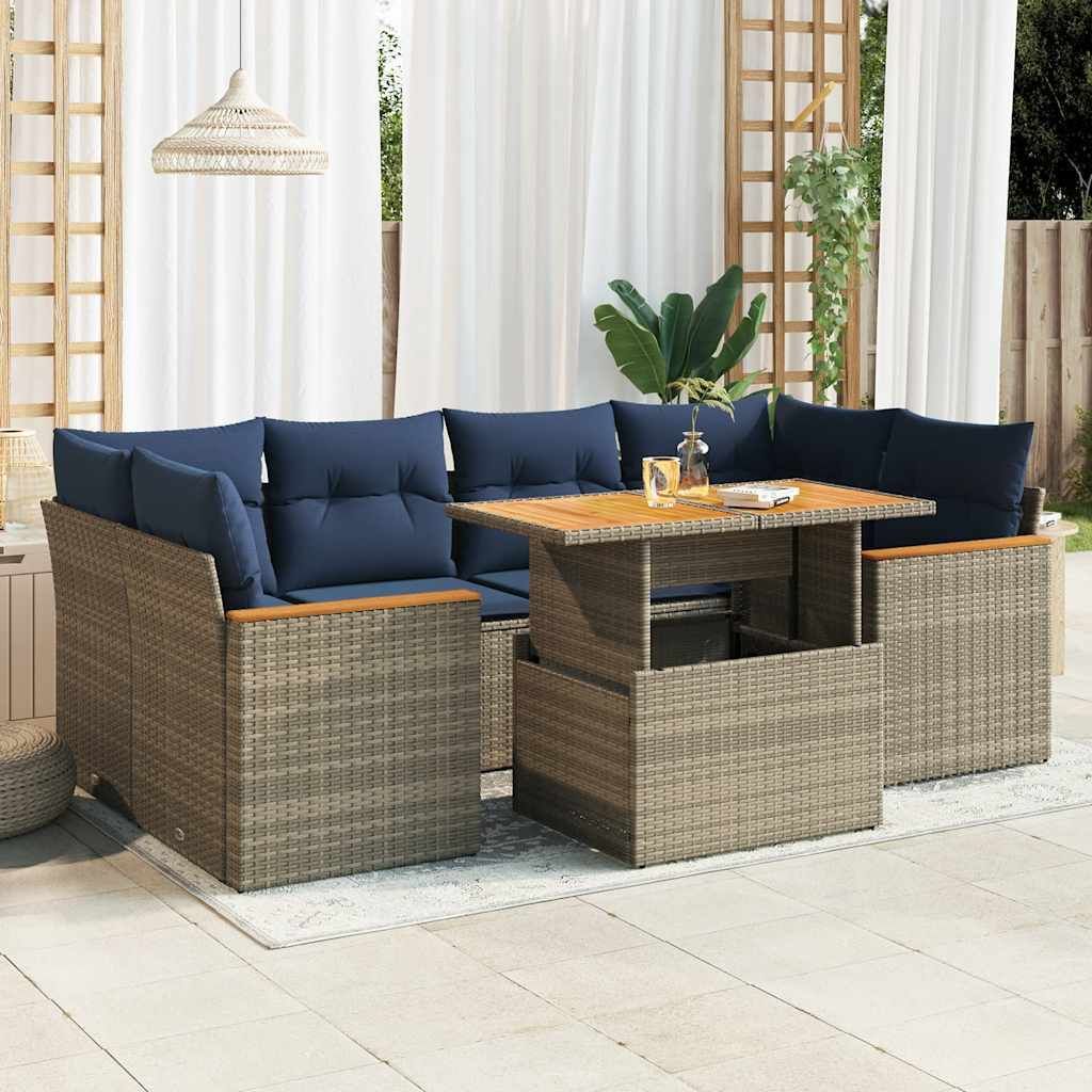 Maison Exclusive - 7-tlg. Garten-Sofagarnitur mit Kissen Grau Poly Rattan