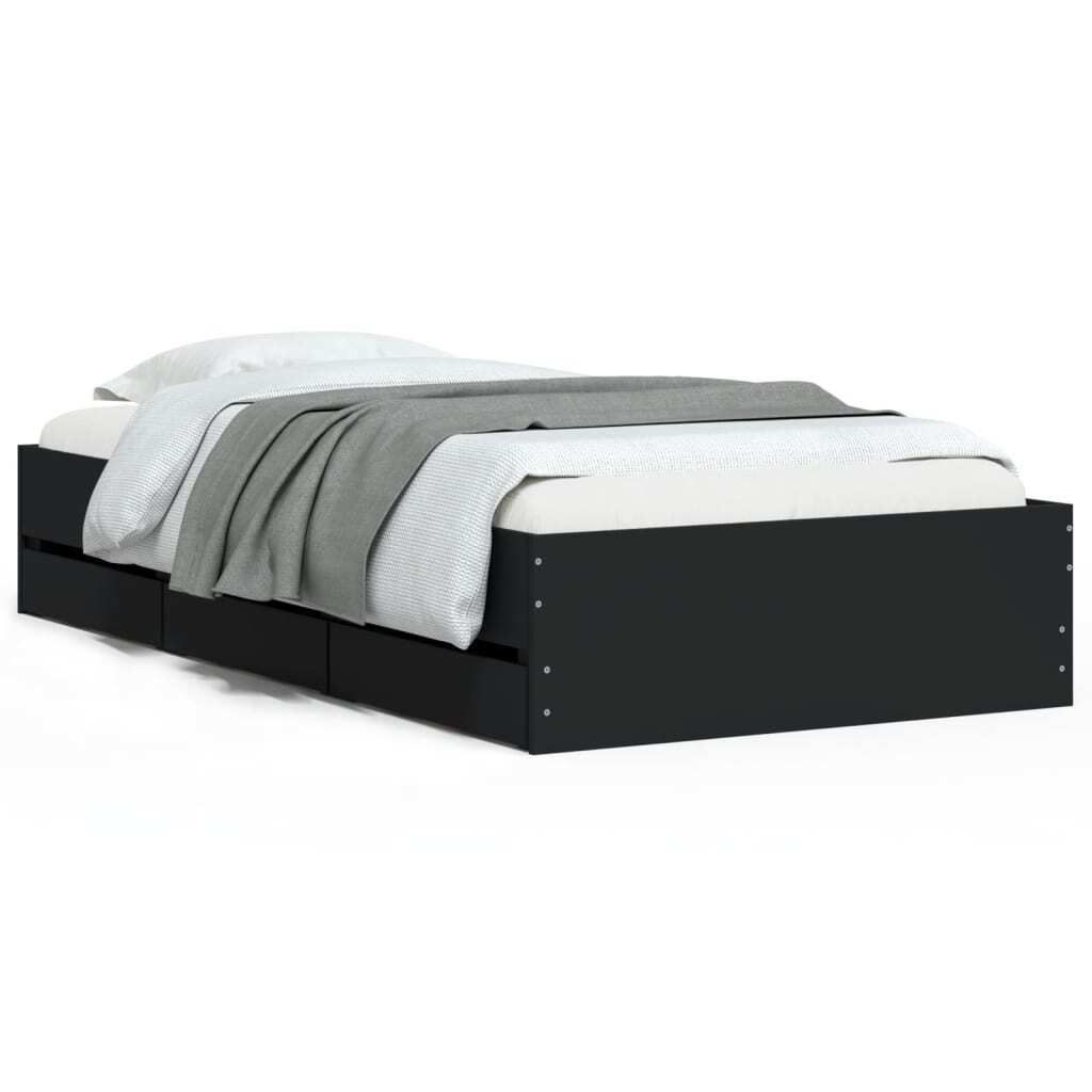 "im Sonderangebot"Bettgestell Stylishces - Einzelbett/Jugendbett mit Lattenrost - mit Schubladen Schwarz 100x200cm Holzwerkstoff - Klassische Bette...