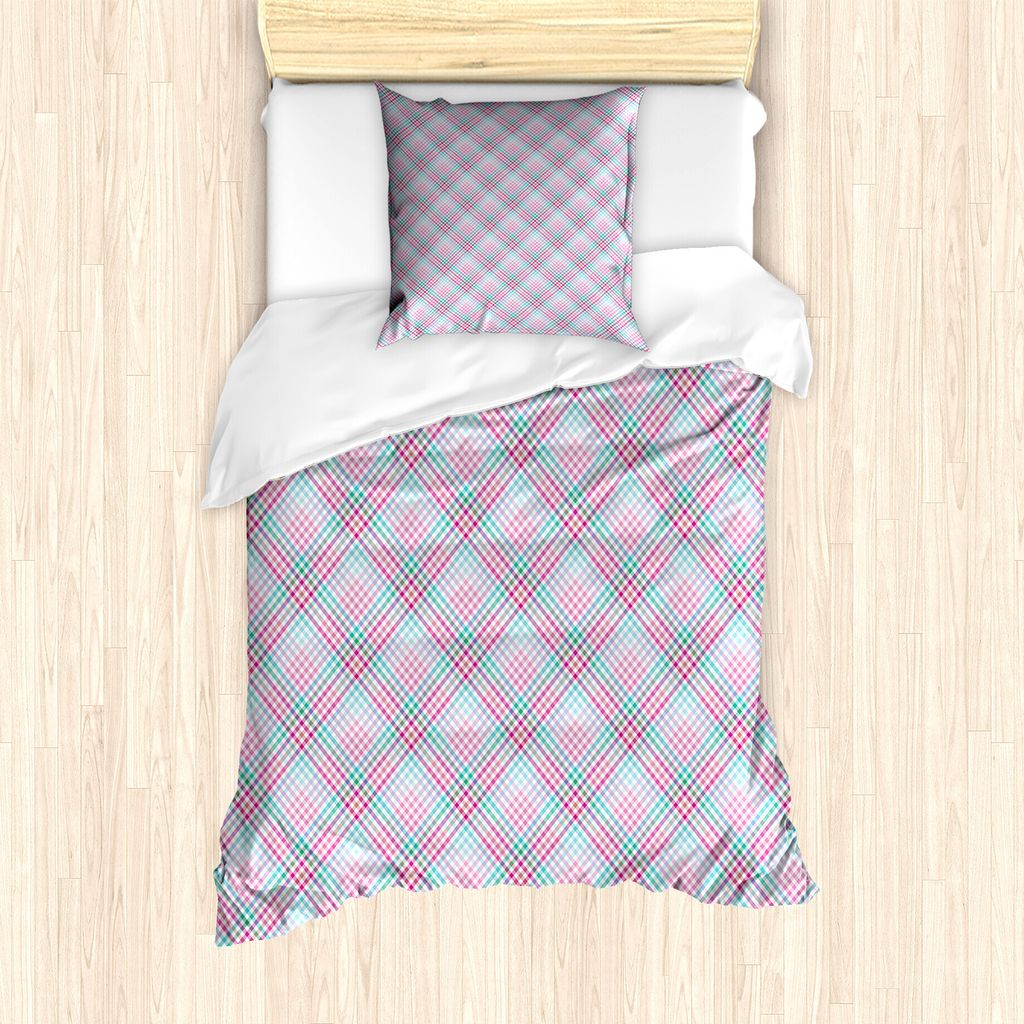 ABAKUHAUS Geometrisch Bettbezug Set für Einzelbetten, Bunte quadratische Checkered, Milbensicher Allergiker geeignet mit Kissenbezug, 135 cm x 200...