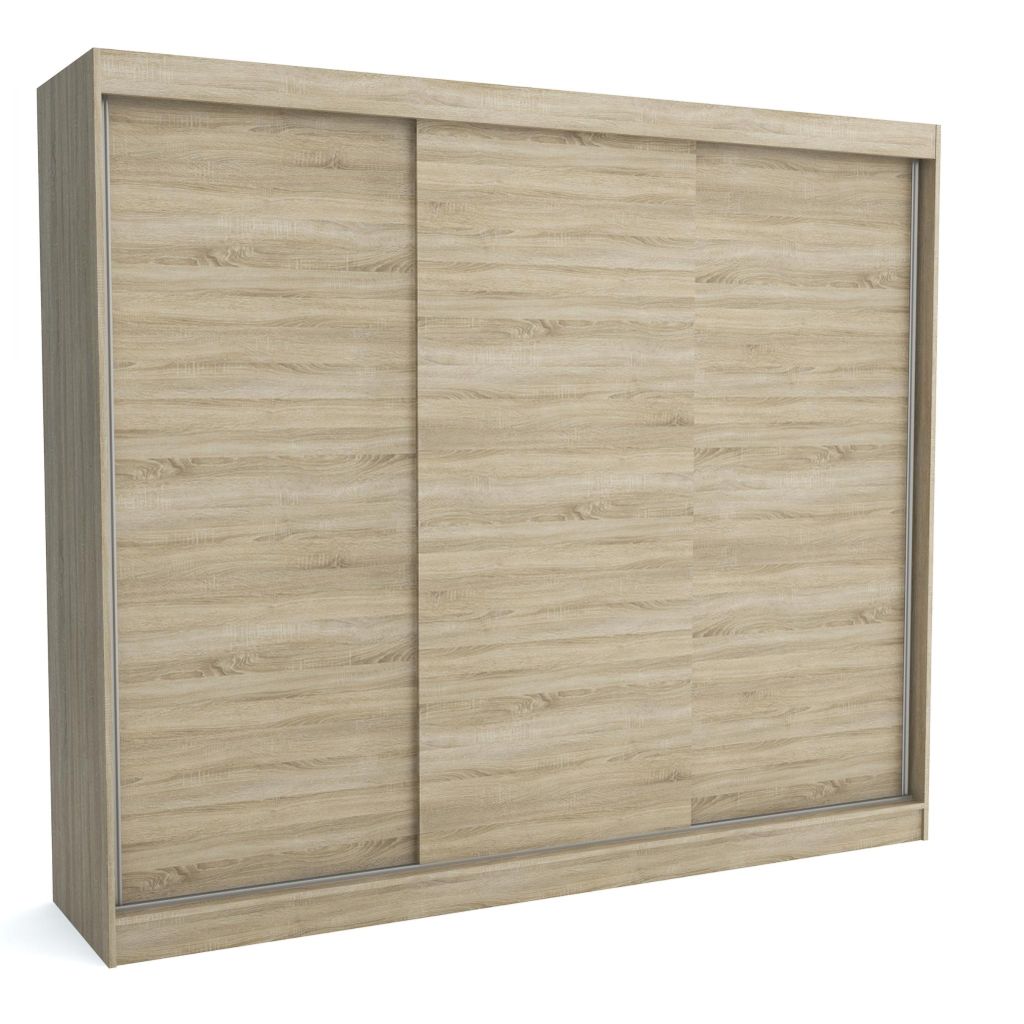 Brent - Kleiderschrank Sonoma Eiche 250x215x60 cm, Anthrazit, Schiebetüren, Schlafzimmerschrank mit 1 Kleiderstange und Einlegeböden für Kleidung,