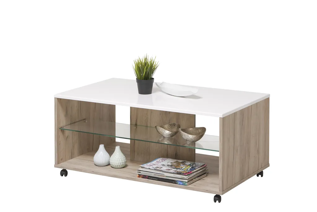 Table basse de salon rectangulaire Becej gris chêne 101 cm chic - 3