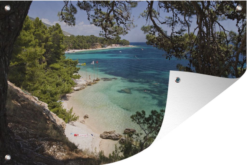 MuchoWow 60x40 cm Outdoor-Poster Gartendeko Sichtschutz Garten Poster für den Garten Überhängende Bäume am Strand von Zlatni Rat in Kroatien