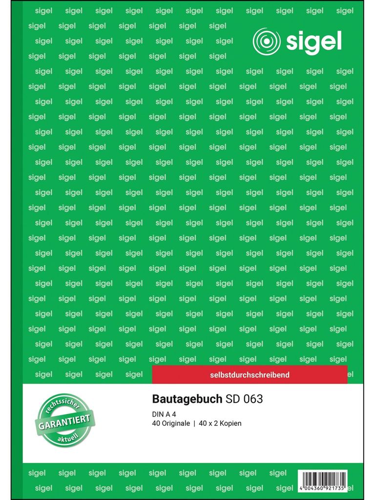 sigel Formularbuch "Bautagebuch", A4, 3 x 40 Blatt, SD - Zdjęcie produktu 