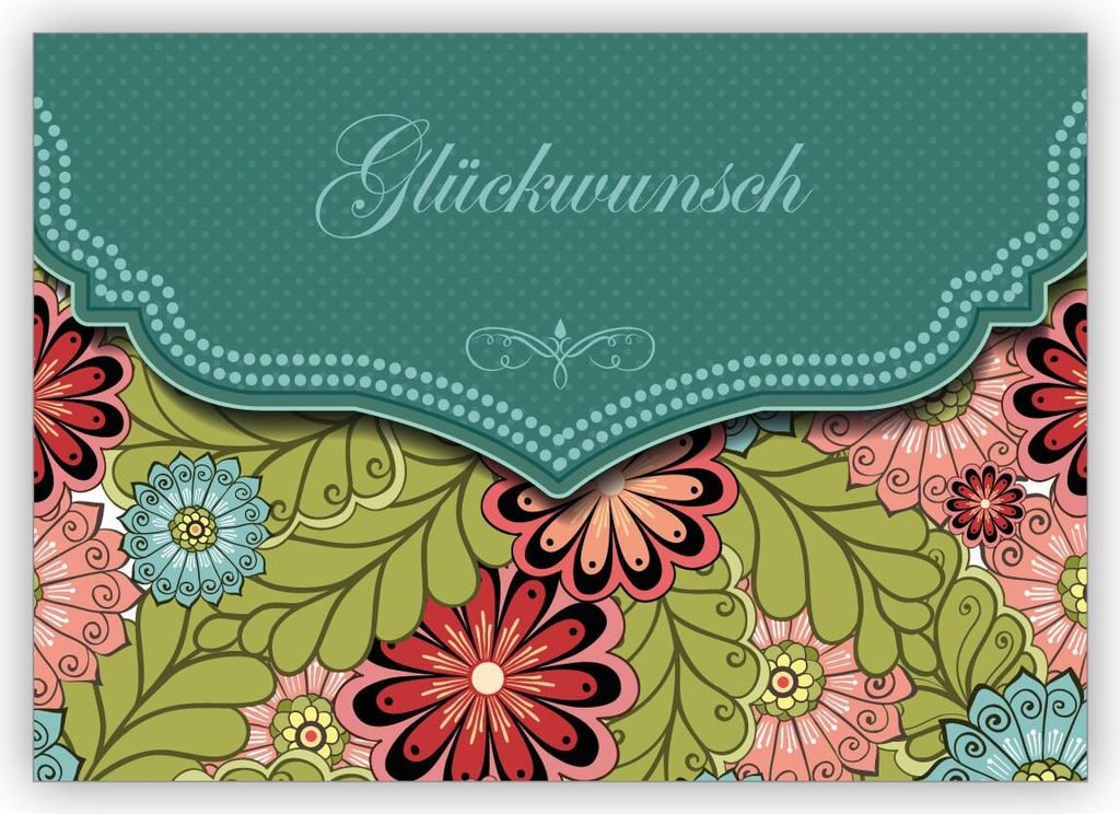 4x Edle Glückwunschkarte mit modernem Blumen Muster in grün zur Hochzeit, Taufe, Geburt, Examen etc: Glückwunsch