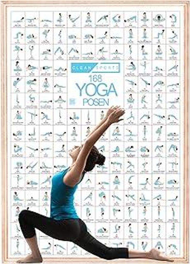 CLEAN SPORTS Yoga Poster DIN A2 mit 168 Asanas und Hatha Posen - Praktisches Asanas Plakat für Übungen Zuhause oder im Studio - Geschenkidee für...