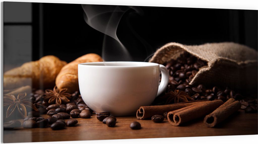 DEQORI Glasbild Echtglas 100x50 cm 'Sinnesfreude Kaffee' Wandbild Bild modern Deko