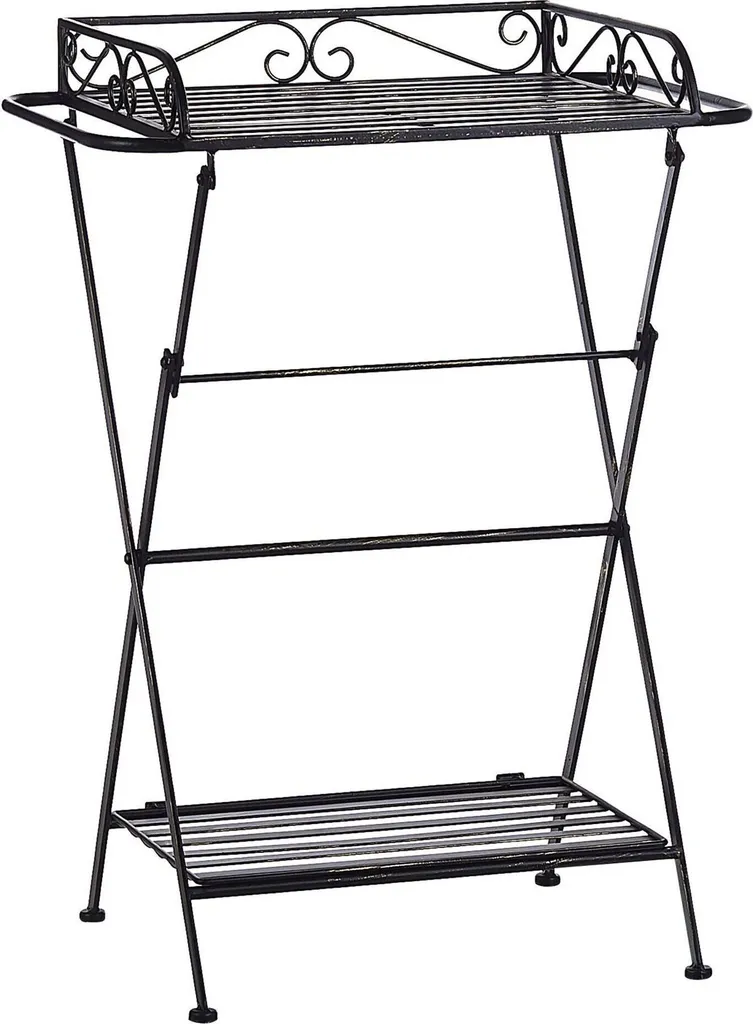 Guéridon vintage en métal noir avec étagère pliable pour petit salon