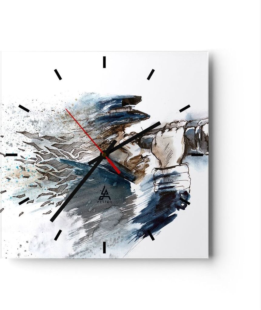Wanduhr - Quadrat - Glasuhr - Kopf Illusion Fernglas Mann - 30x30cm - Schleichendes Uhrwerk - Lautlos - zum Aufhängen bereit - Dekoration Modern -...