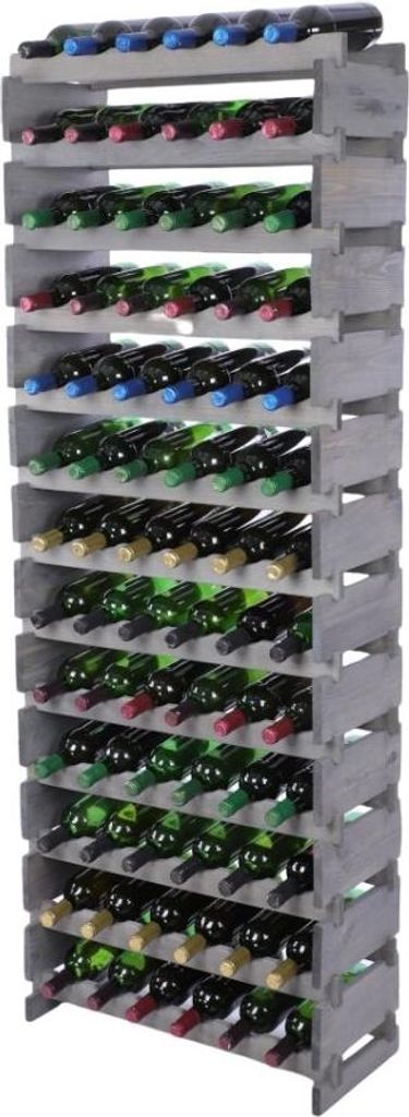 Weinregal VINOTECA FLEX PRO | HxBxT 177x65x28cm | 78 Flaschen auf 13 Ebenen | Massives Kiefernholz | Grau