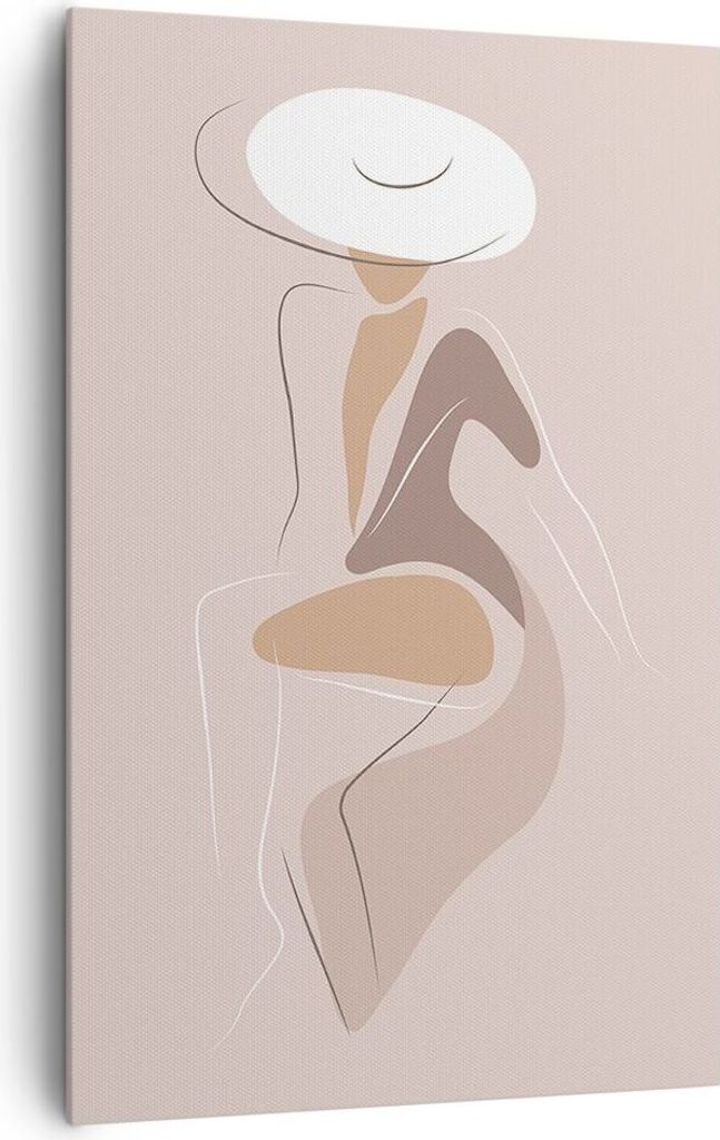 Bild auf Leinwand - Leinwandbild - Einteilig - Buntstift Frau Hut - 80x120cm - Wand Bild - Wanddeko - Wandbilder - Leinwanddruck - Wanddekoration -...